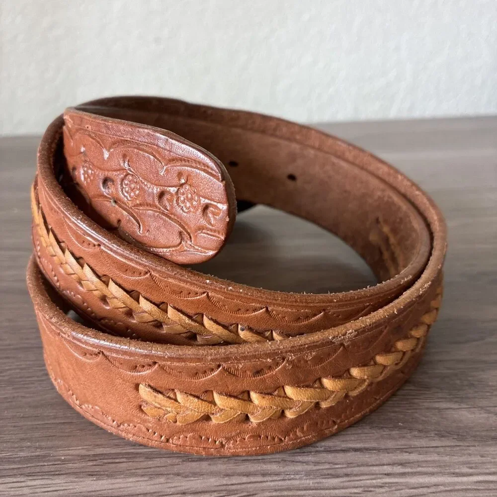 VTG High Mesa American Eagle Solid Bronze Belt Buckle & Leather Belt, Size 36